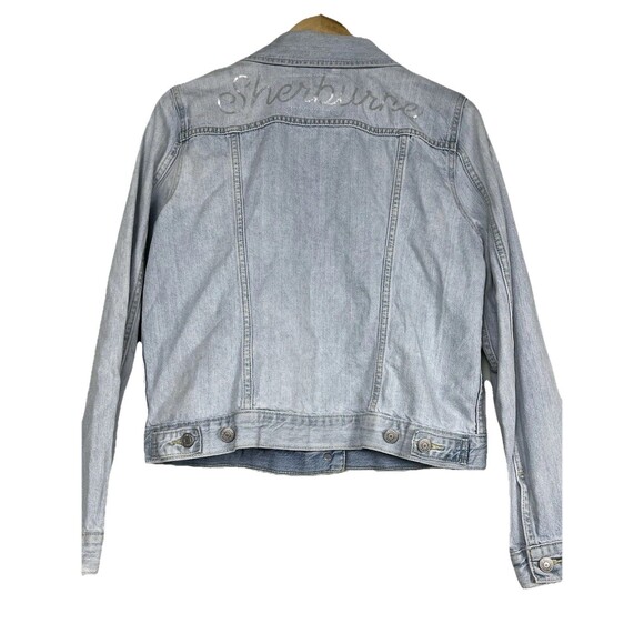 Levi’s‎ Women’s L cotton denim jacket white embroidered flowers Light Wash Blue - Picture 2 of 13
